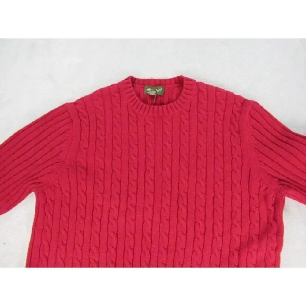 Vintage Eddie Bauer Sweater Mens XL Tall Red Cable Knit Lambs Wool Blend Long Sl - Picture 5 of 10